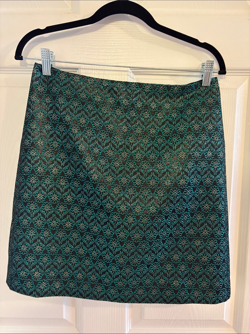 Teal Brocade A-Line Women’s Skirt Office siren Festive